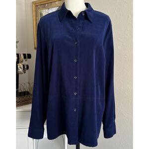 Formal Velour Shirt Formal Blue Top Blouse Vintage Talbots Women’s Size L